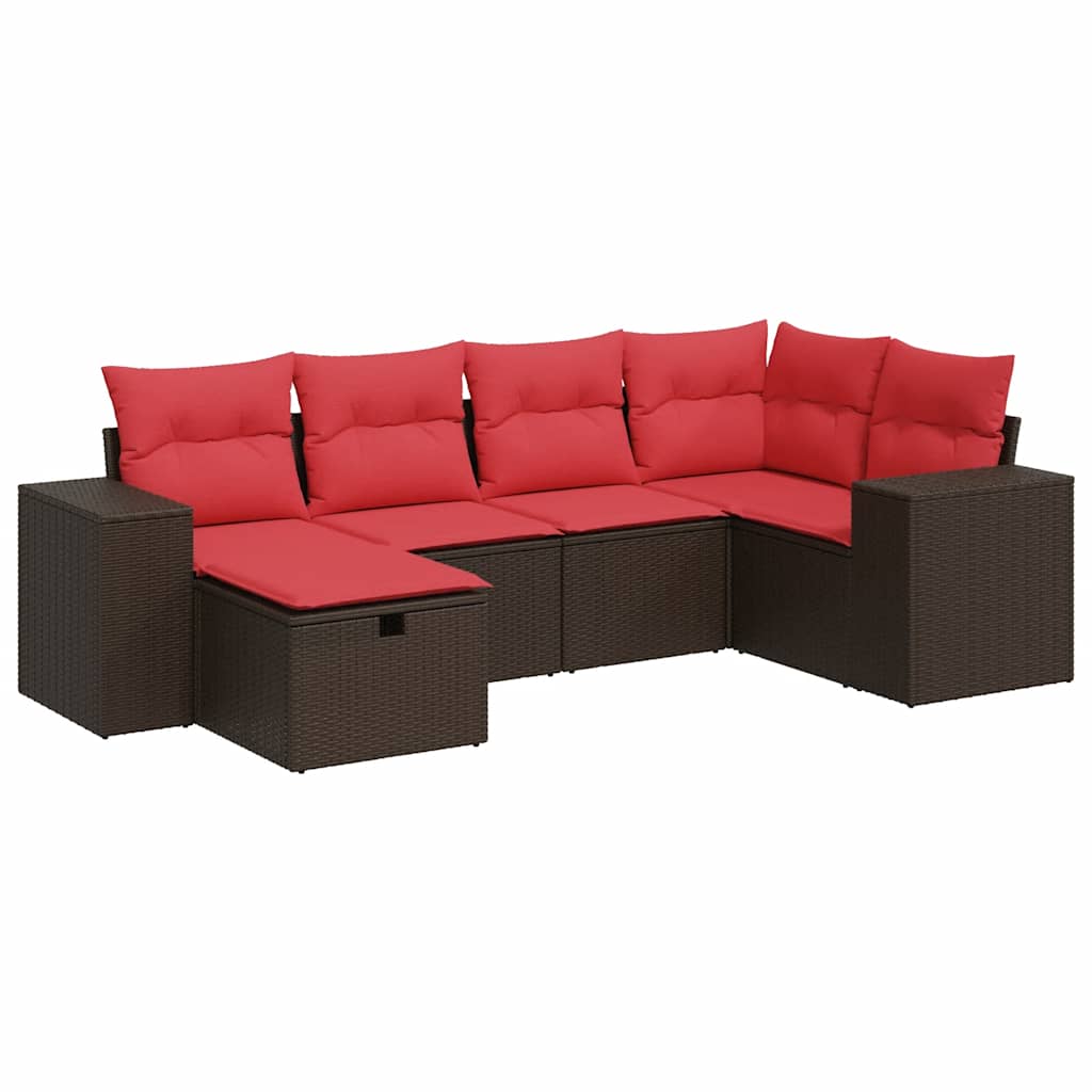 sofasæt til haven 6 dele med hynder polyrattan brun