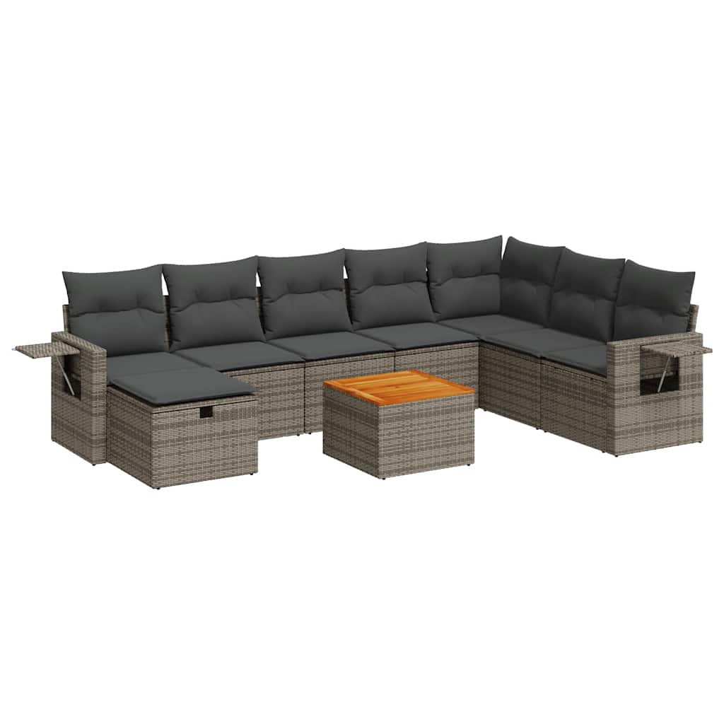 sofasæt til haven 9 dele med hynder polyrattan grå