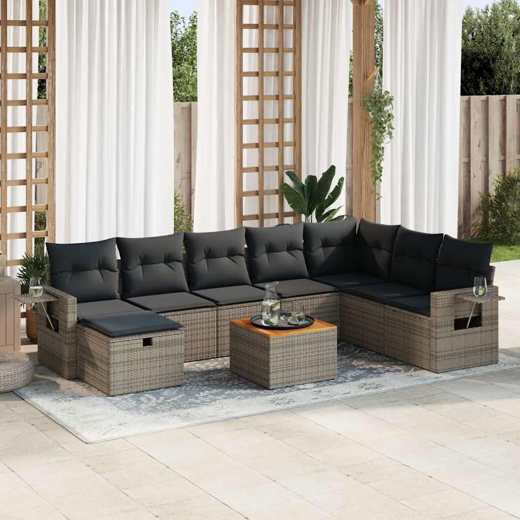 sofasæt til haven 9 dele med hynder polyrattan grå