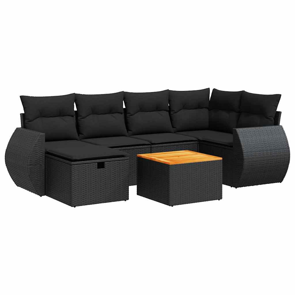sofasæt til haven 7 dele med hynder polyrattan sort