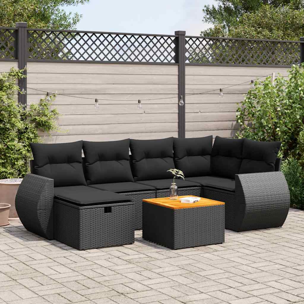sofasæt til haven 7 dele med hynder polyrattan sort