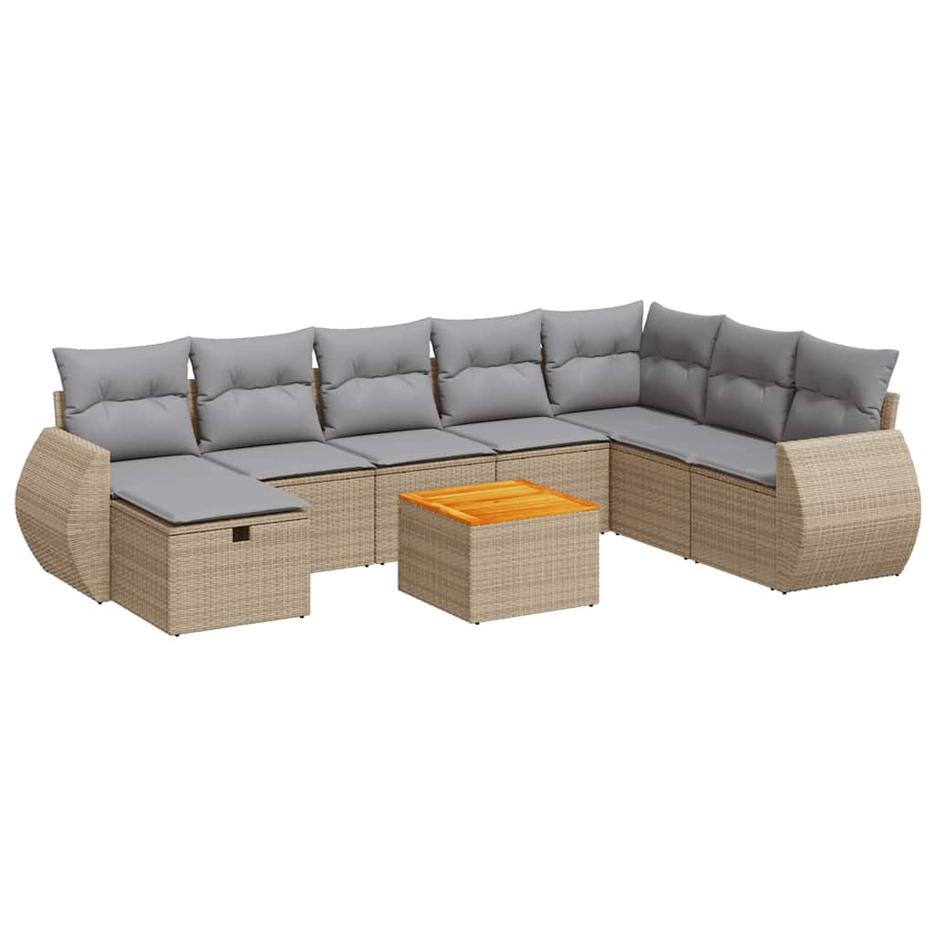 sofasæt til haven 9 dele med hynder polyrattan beige