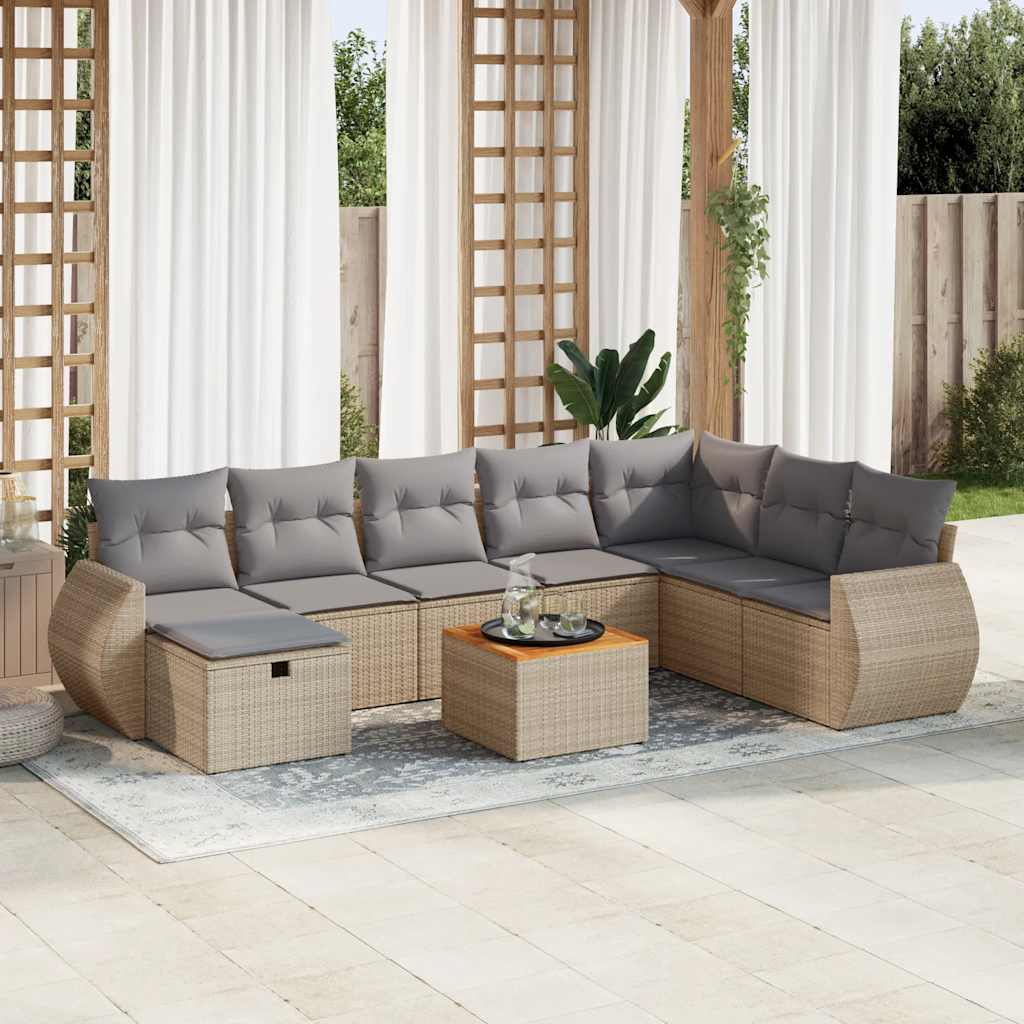 sofasæt til haven 9 dele med hynder polyrattan beige