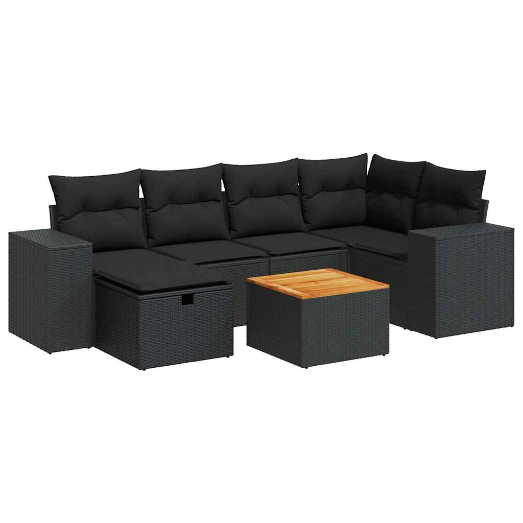sofasæt til haven 7 dele med hynder polyrattan sort
