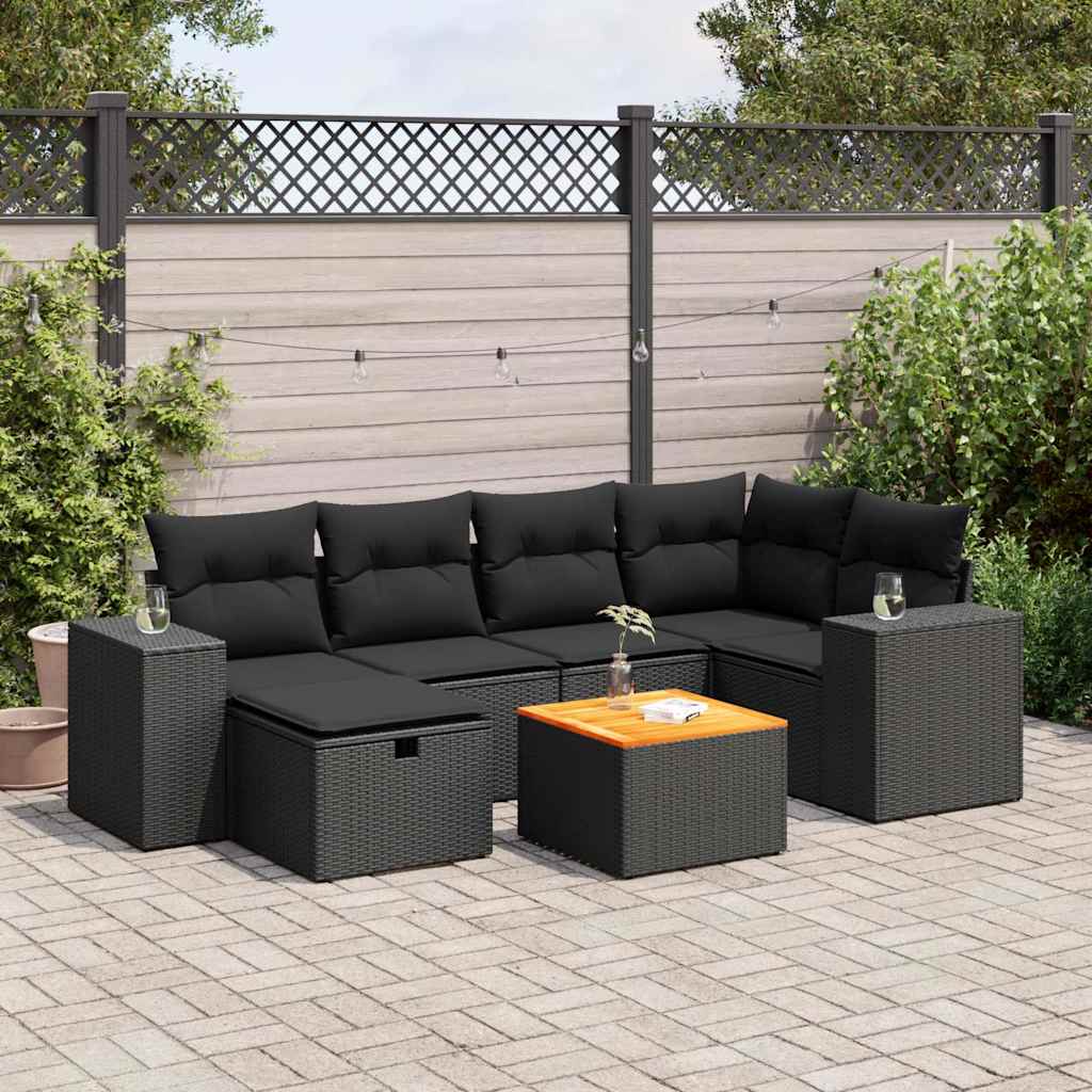 sofasæt til haven 7 dele med hynder polyrattan sort