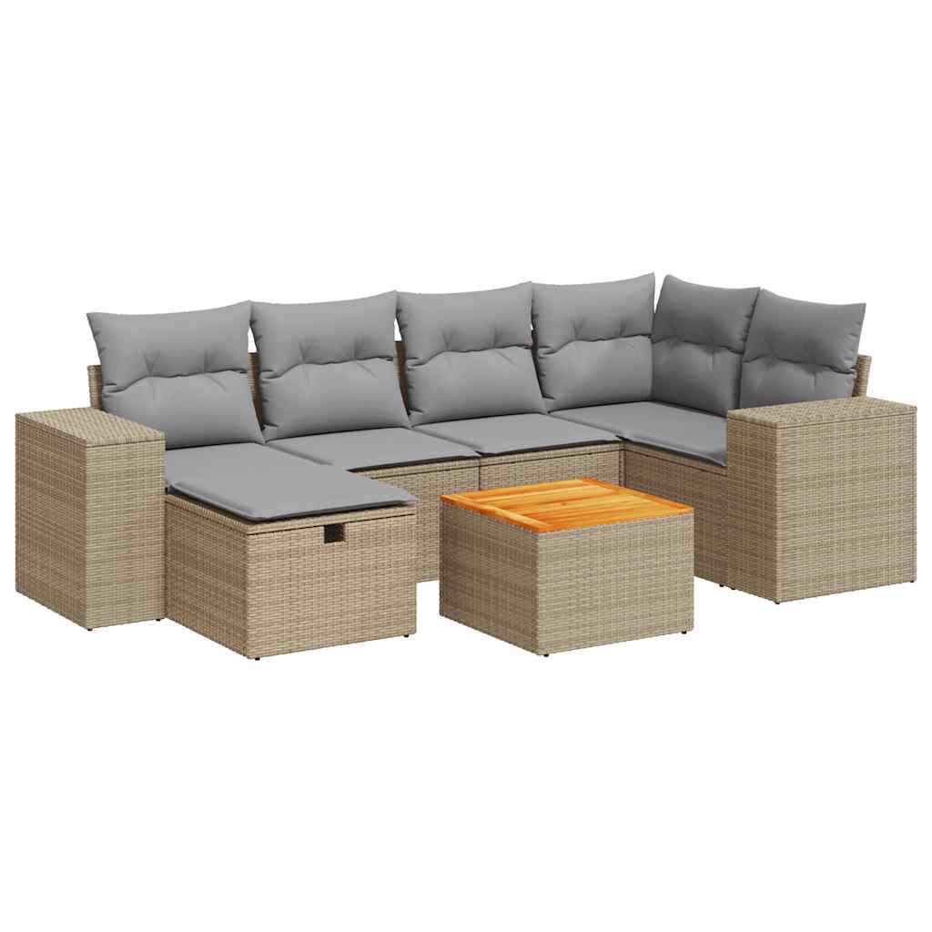 sofasæt til haven 7 dele med hynder polyrattan beige