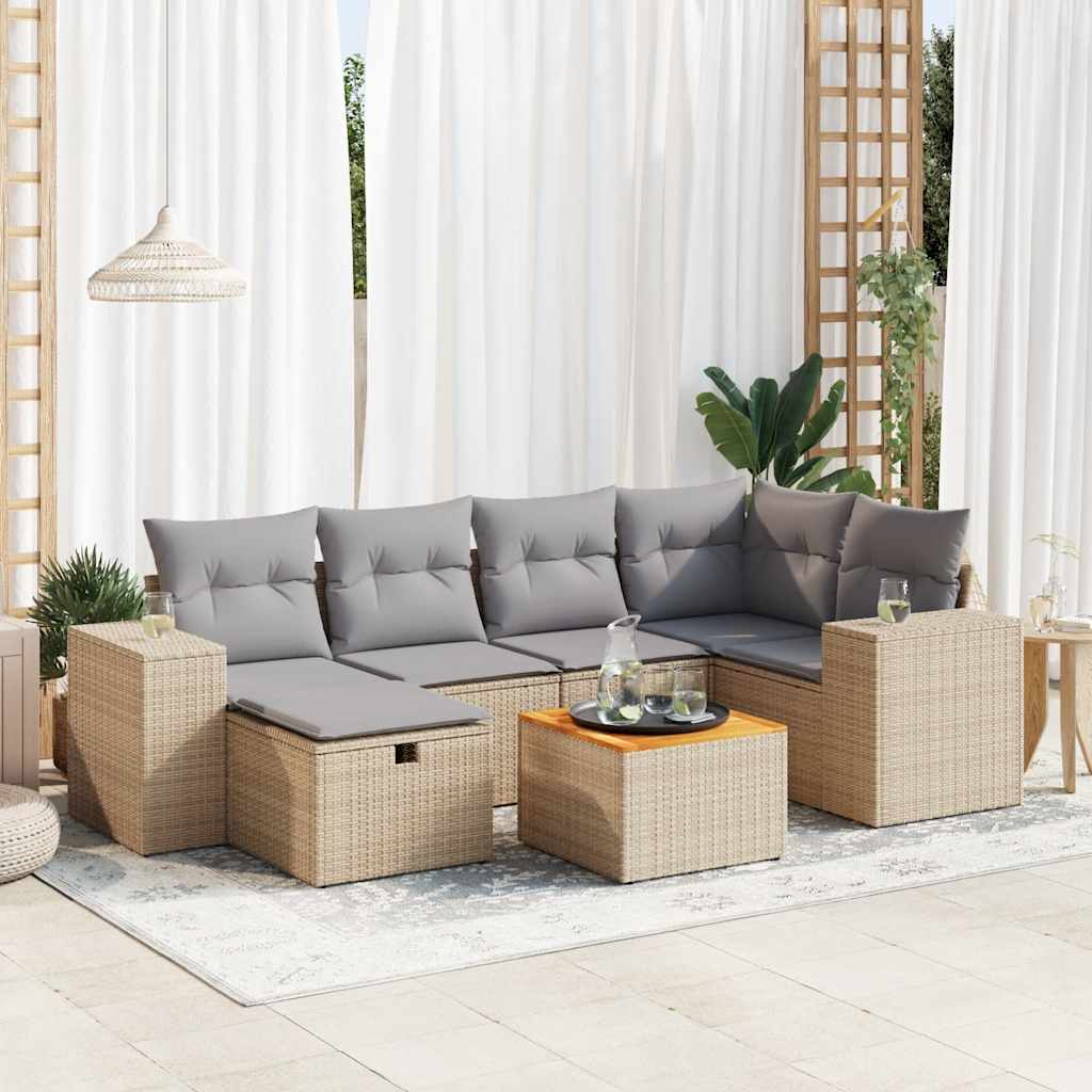 sofasæt til haven 7 dele med hynder polyrattan beige