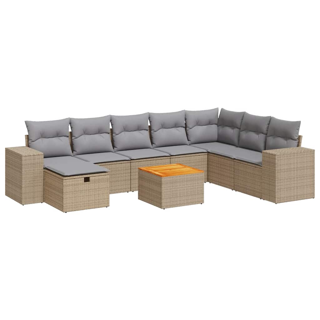 sofasæt til haven 9 dele med hynder polyrattan beige