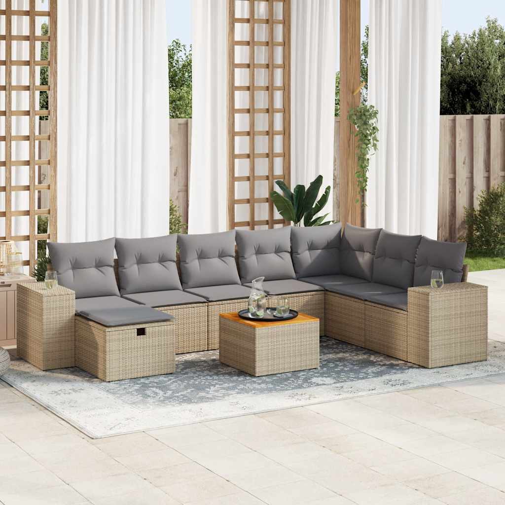 sofasæt til haven 9 dele med hynder polyrattan beige