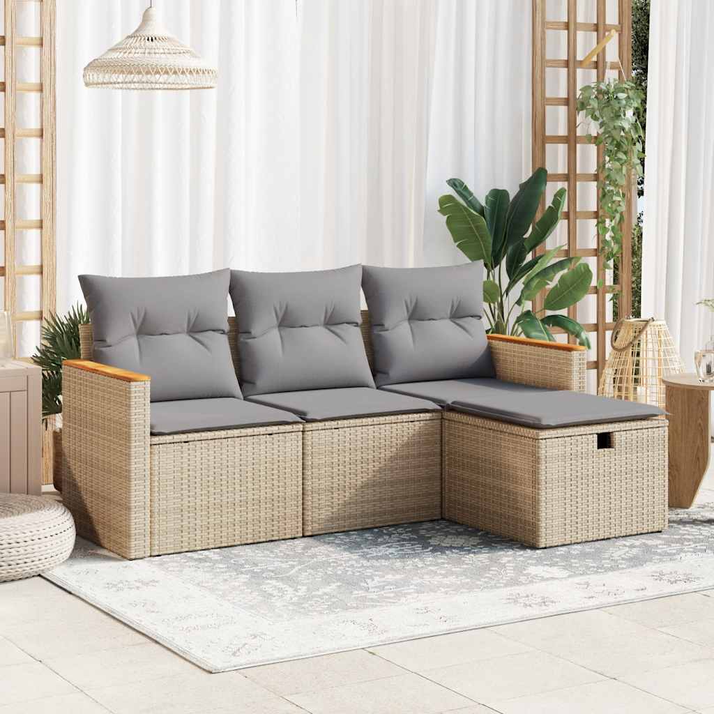 sofasæt til haven 4 dele med hynder polyrattan beige