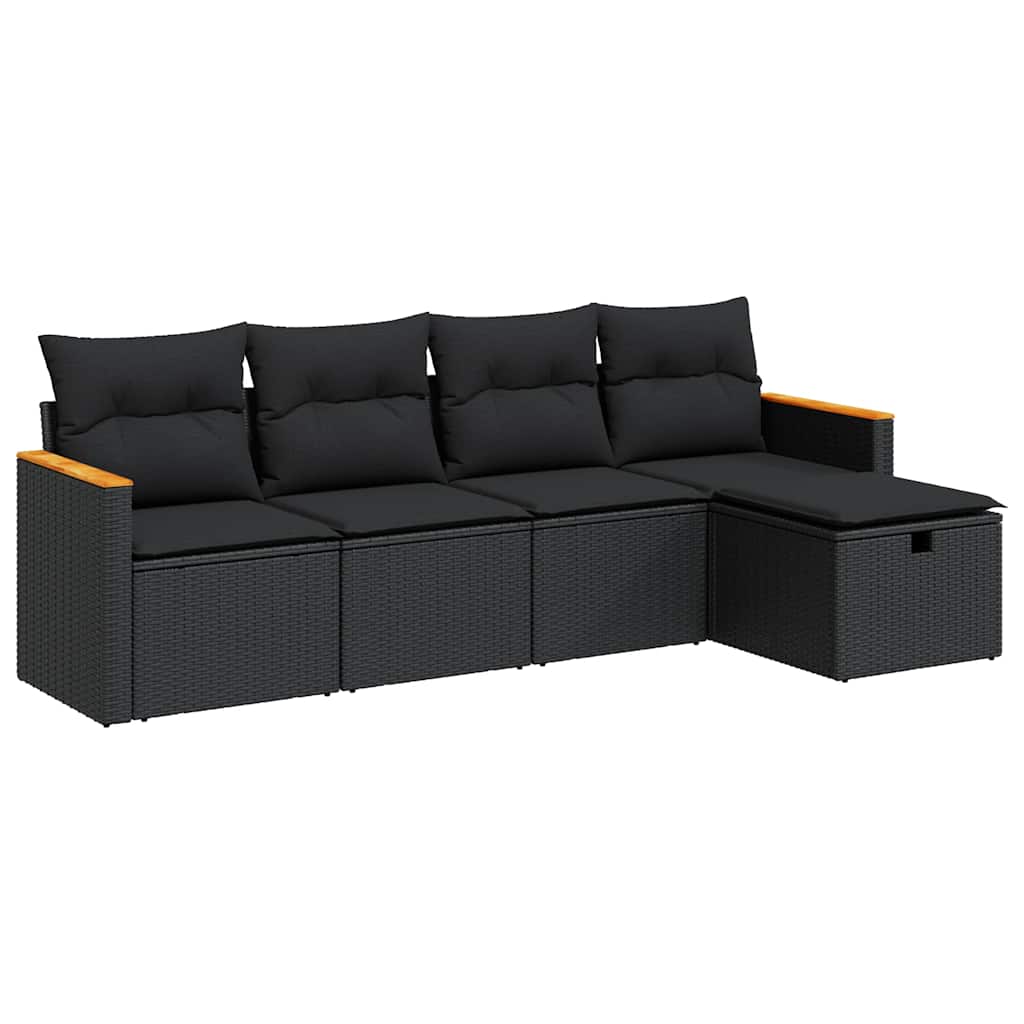 sofasæt til haven 5 dele med hynder polyrattan sort