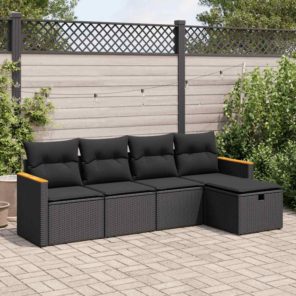 sofasæt til haven 5 dele med hynder polyrattan sort