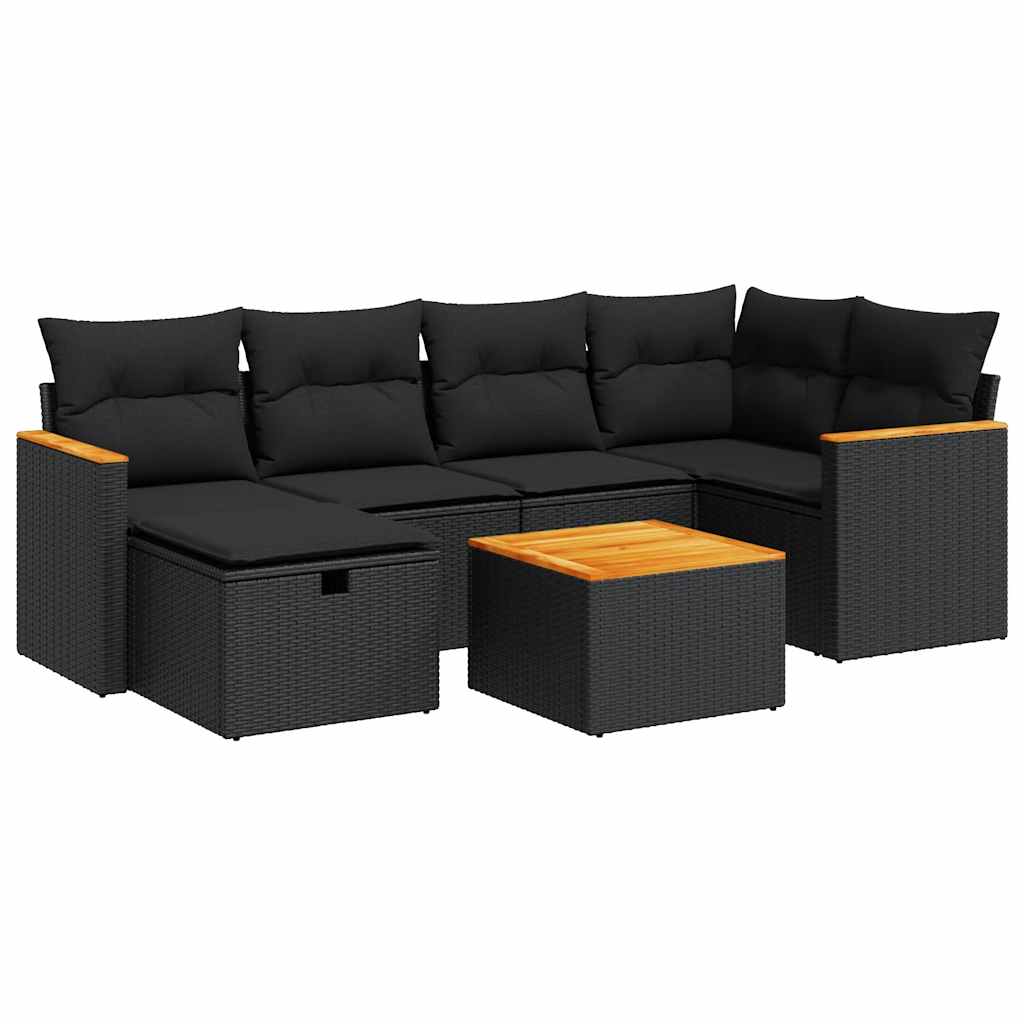sofasæt til haven 7 dele med hynder polyrattan sort