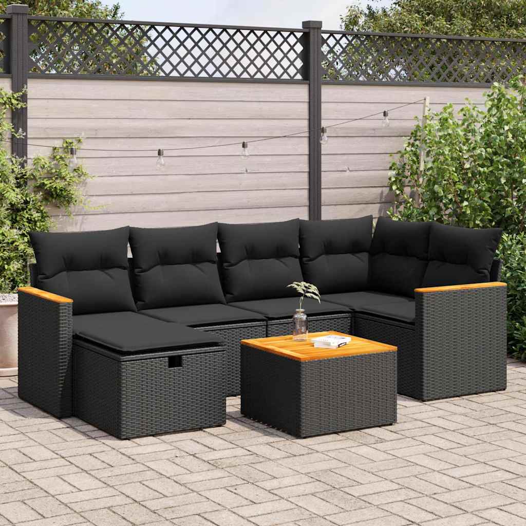 sofasæt til haven 7 dele med hynder polyrattan sort