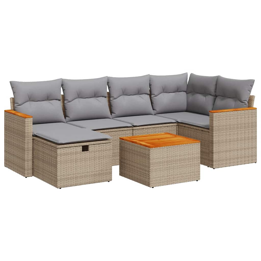 sofasæt til haven 7 dele med hynder polyrattan beige