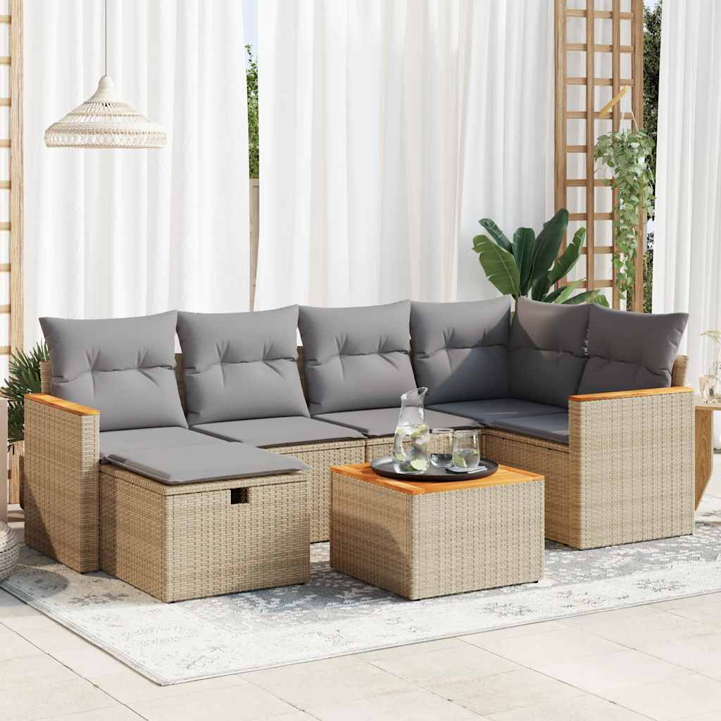 sofasæt til haven 7 dele med hynder polyrattan beige