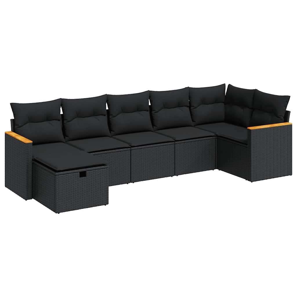 sofasæt til haven 7 dele med hynder polyrattan sort