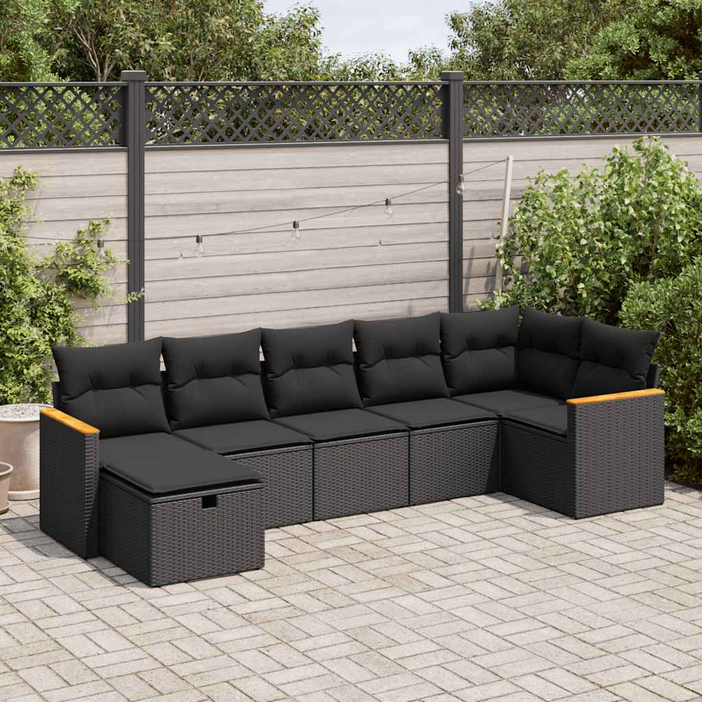sofasæt til haven 7 dele med hynder polyrattan sort
