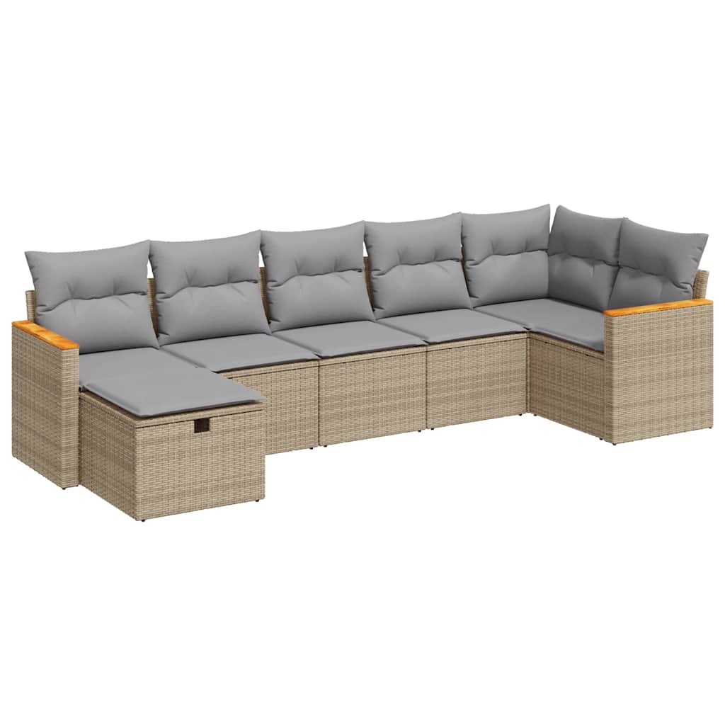 sofasæt til haven 7 dele med hynder polyrattan beige