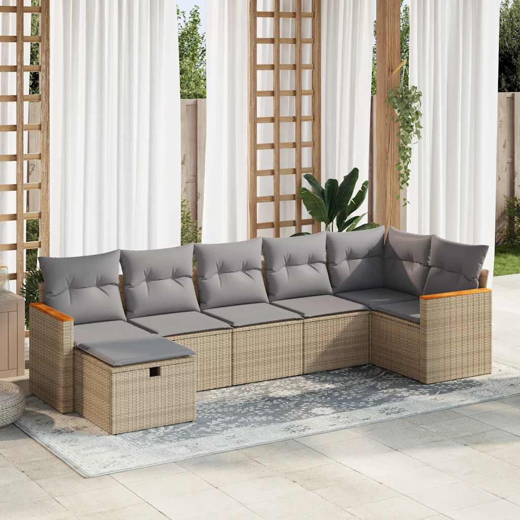 sofasæt til haven 7 dele med hynder polyrattan beige