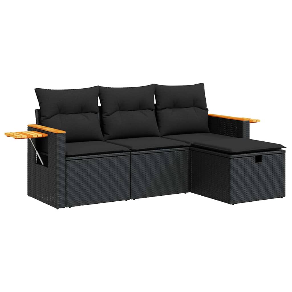 sofasæt til haven 4 dele med hynder polyrattan sort