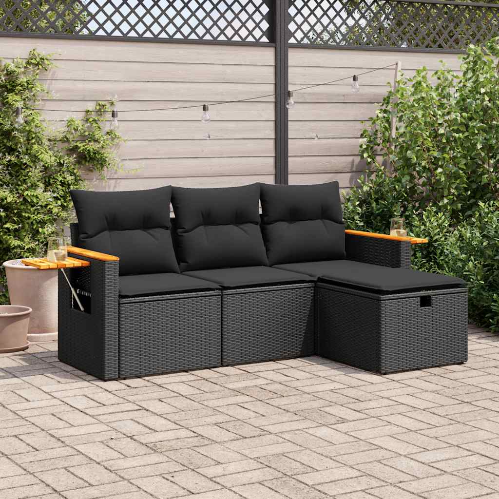 sofasæt til haven 4 dele med hynder polyrattan sort