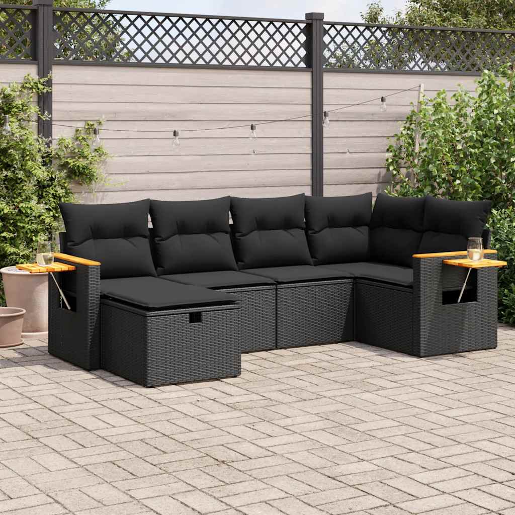 sofasæt til haven 6 dele med hynder polyrattan sort