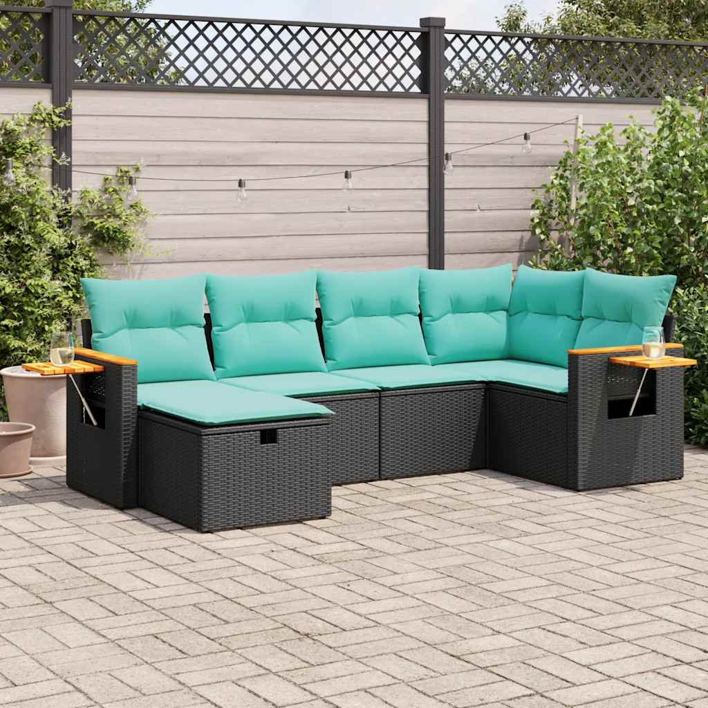 sofasæt til haven 6 dele med hynder polyrattan sort