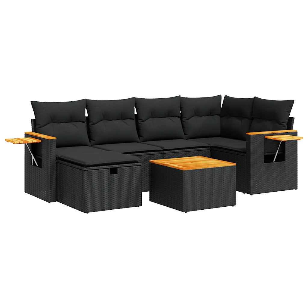 sofasæt til haven 7 dele med hynder polyrattan sort