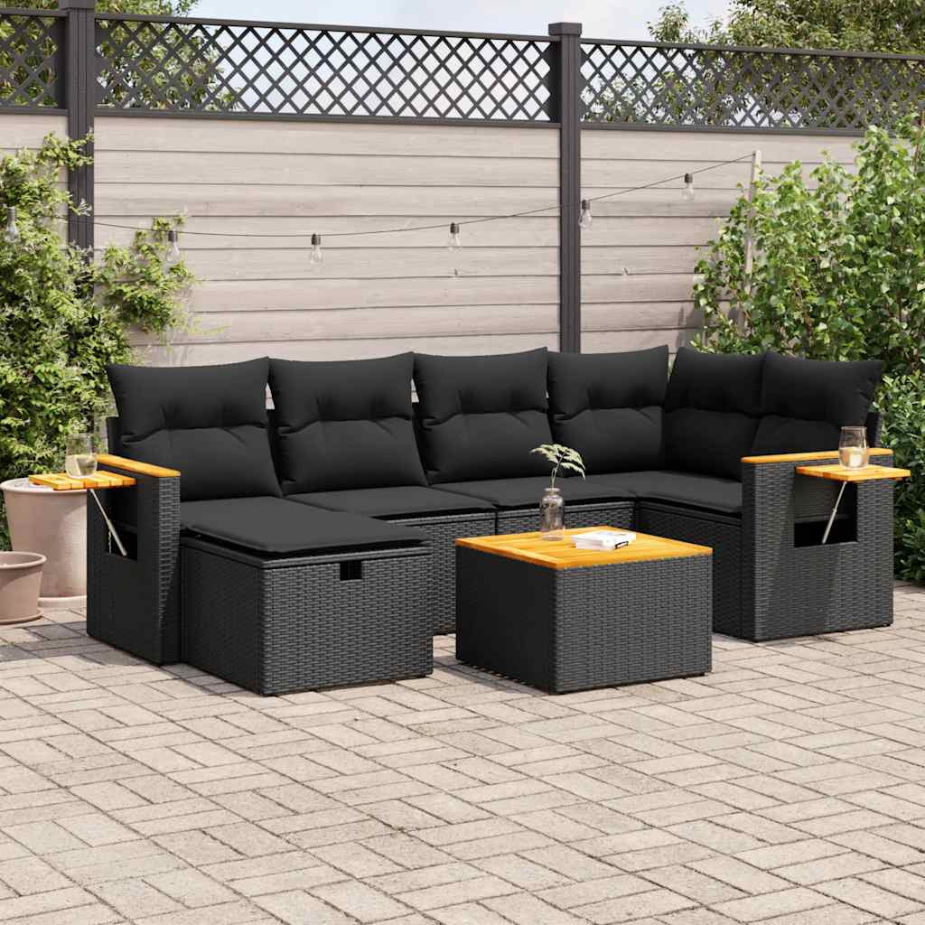 sofasæt til haven 7 dele med hynder polyrattan sort