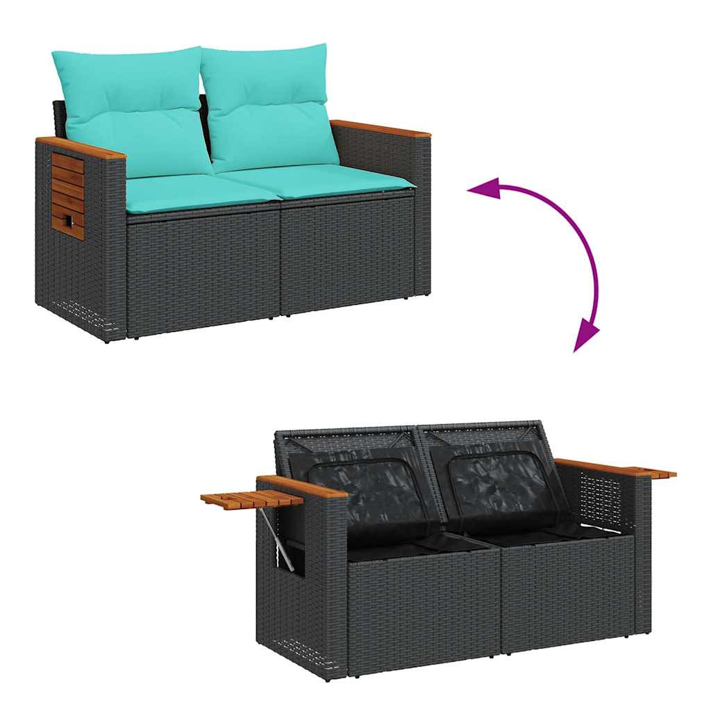 sofasæt til haven 7 dele med hynder polyrattan sort