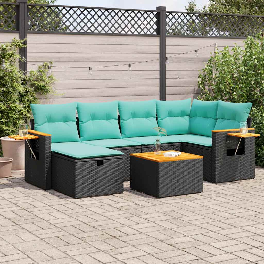 sofasæt til haven 7 dele med hynder polyrattan sort