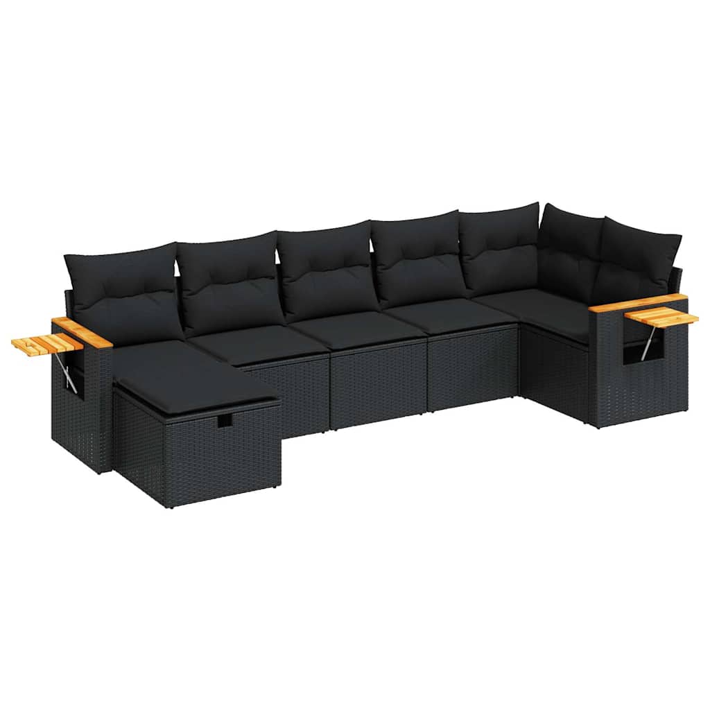 sofasæt til haven 7 dele med hynder polyrattan sort