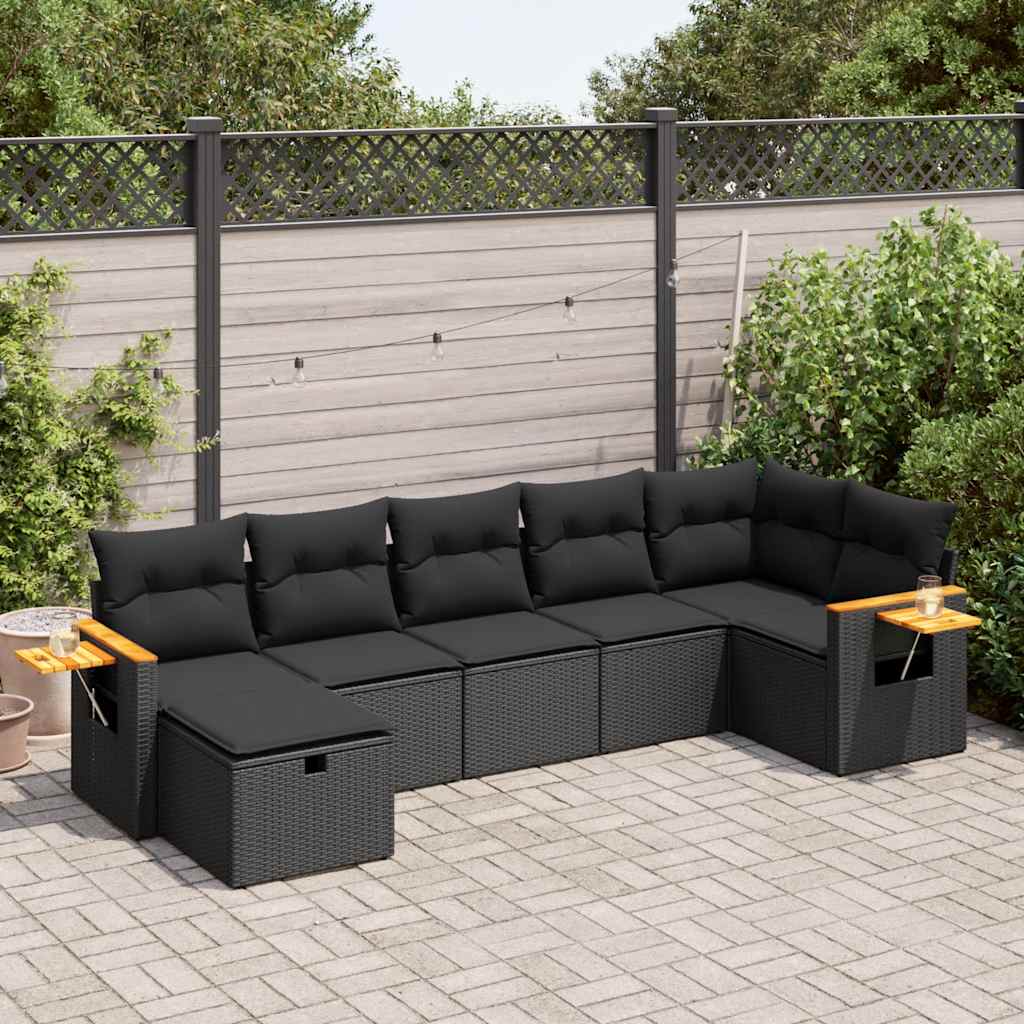 sofasæt til haven 7 dele med hynder polyrattan sort