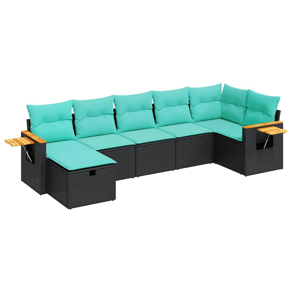sofasæt til haven 7 dele med hynder polyrattan sort