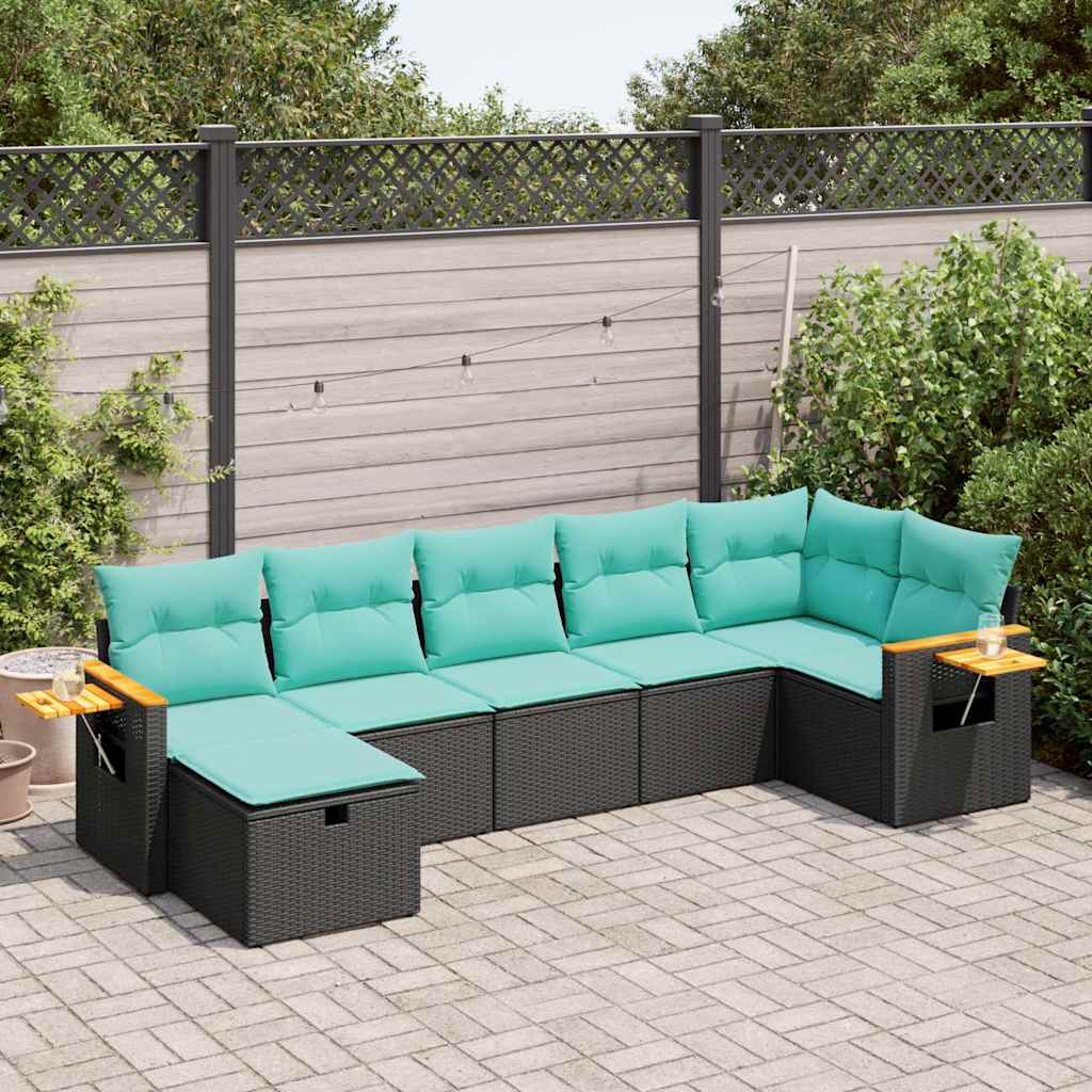 sofasæt til haven 7 dele med hynder polyrattan sort