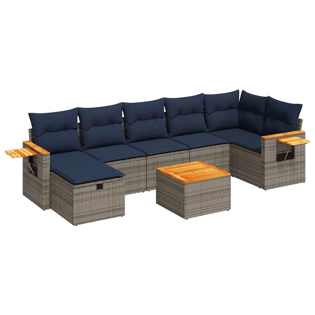 sofasæt til haven 8 dele med hynder polyrattan grå