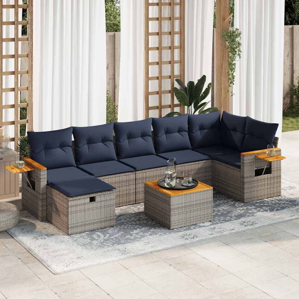 sofasæt til haven 8 dele med hynder polyrattan grå