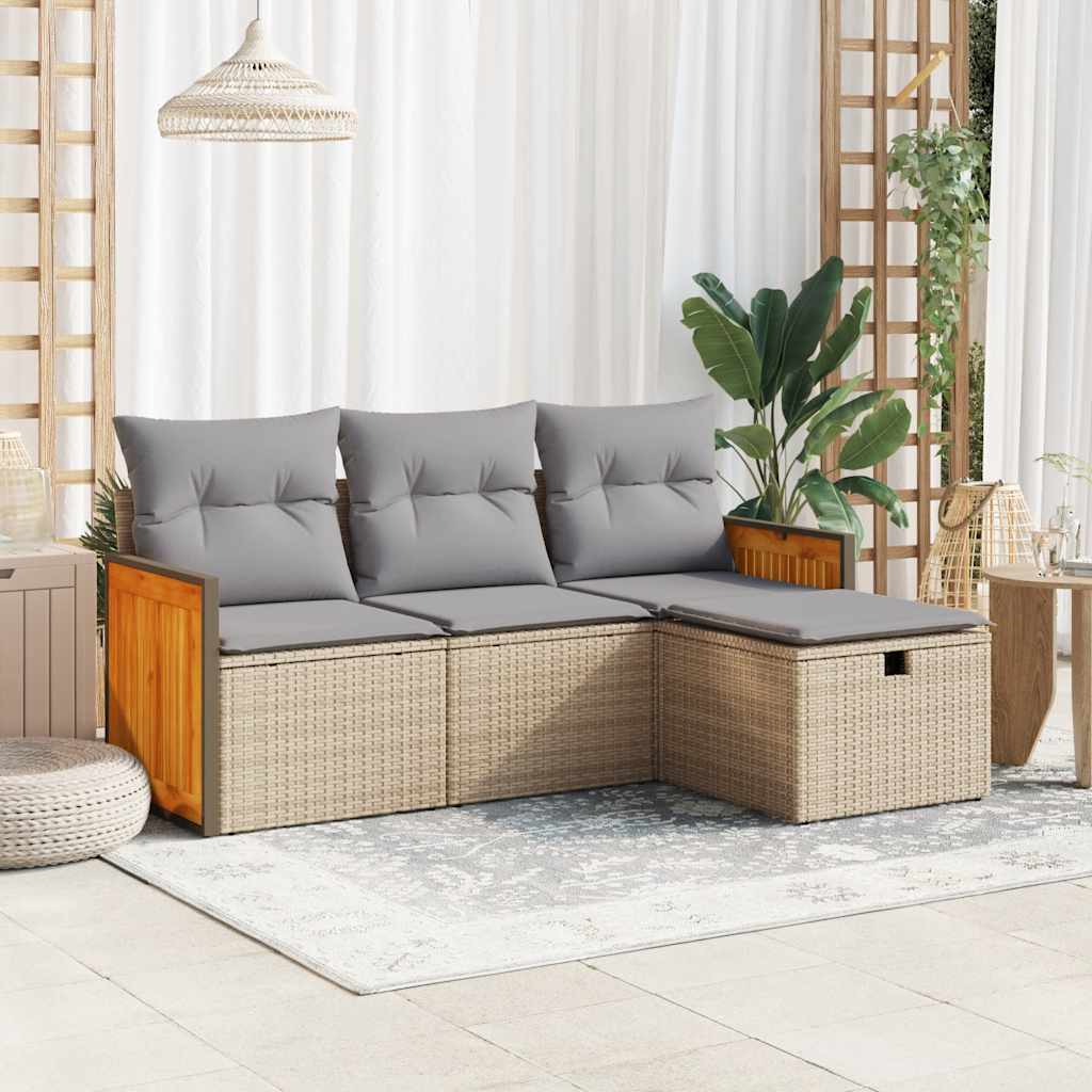 sofasæt til haven 4 dele med hynder polyrattan beige