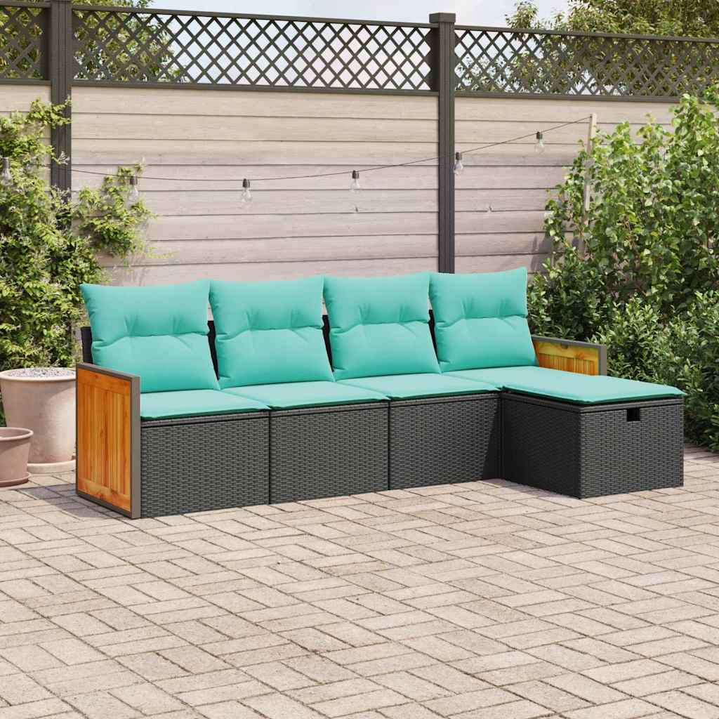 sofasæt til haven 5 dele med hynder polyrattan sort