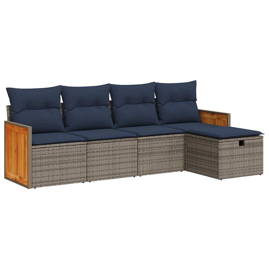 sofasæt 5 dele med hynder polyrattan grå