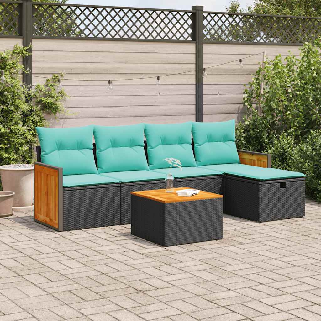 sofasæt til haven 6 dele med hynder polyrattan sort