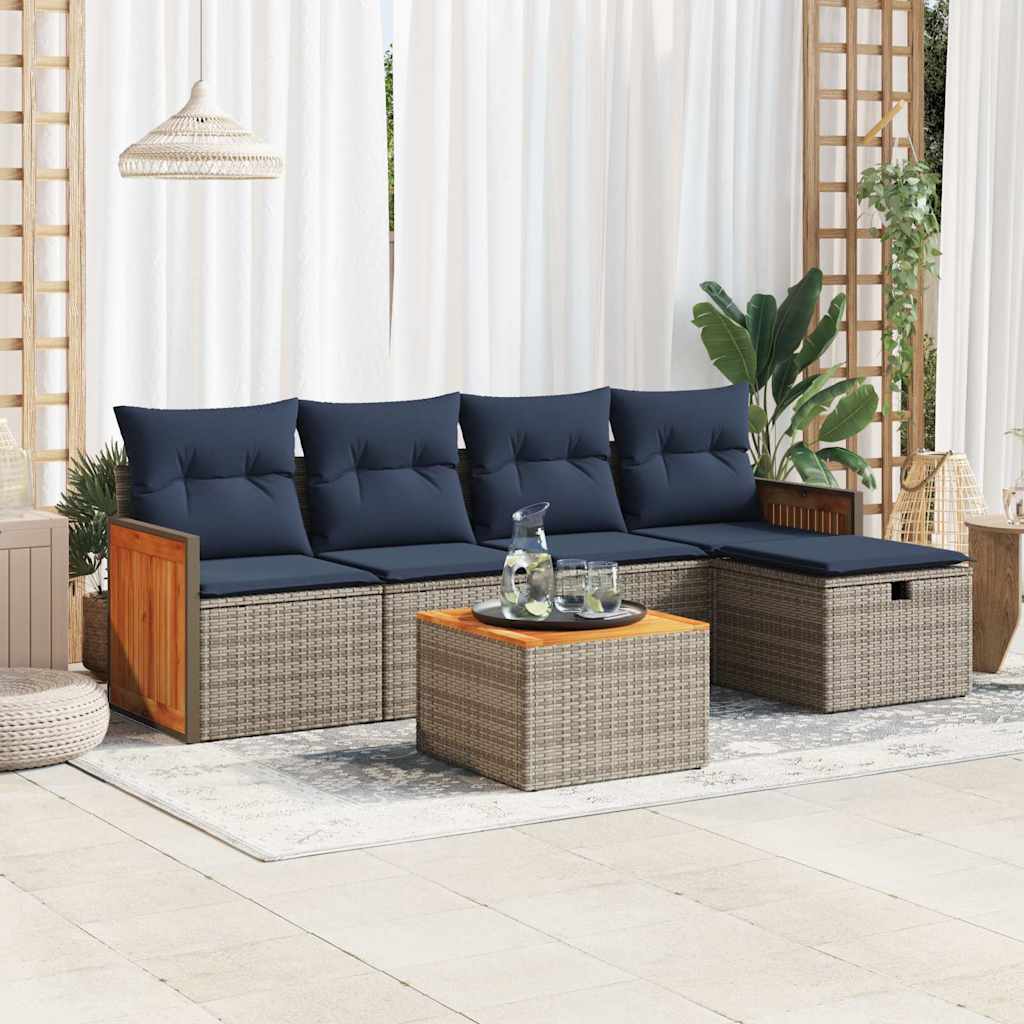 sofasæt til haven 6 dele med hynder polyrattan grå