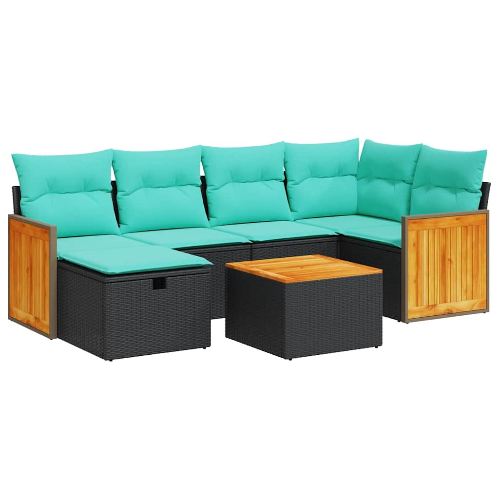 sofasæt til haven 7 dele med hynder polyrattan sort