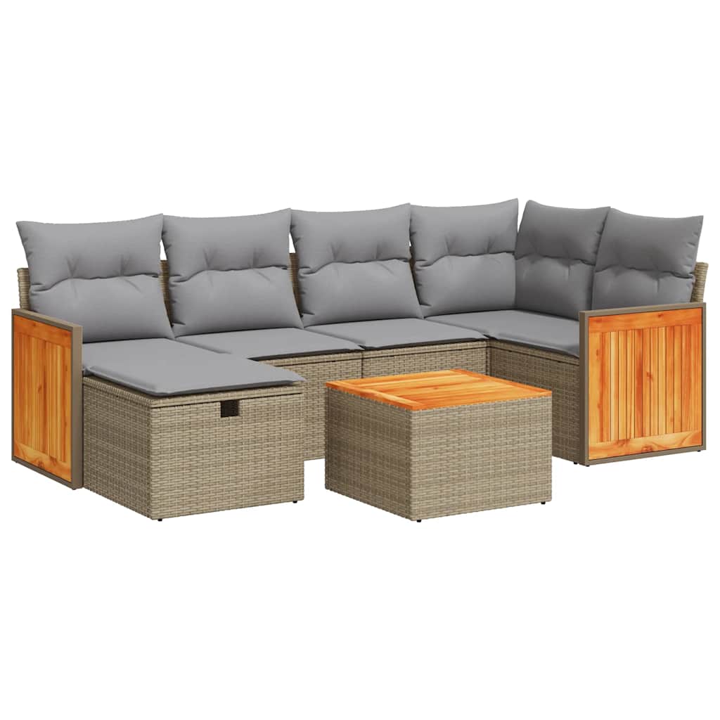 sofasæt til haven 7 dele med hynder polyrattan beige