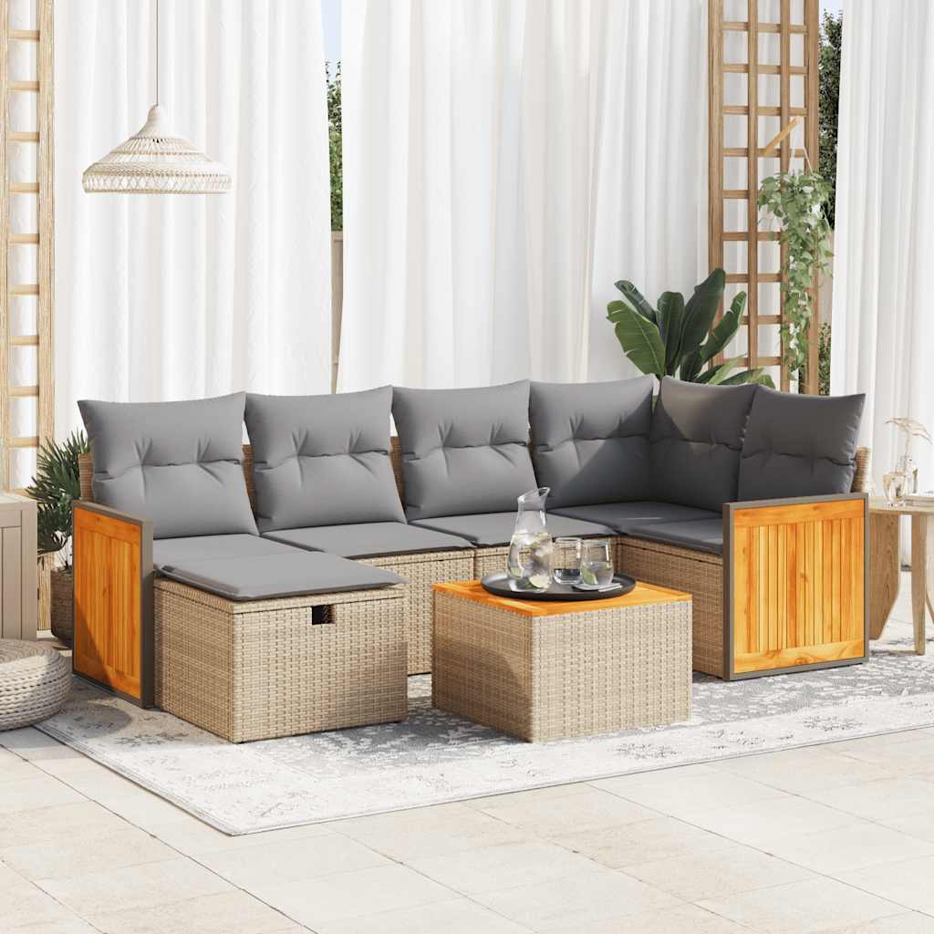 sofasæt til haven 7 dele med hynder polyrattan beige