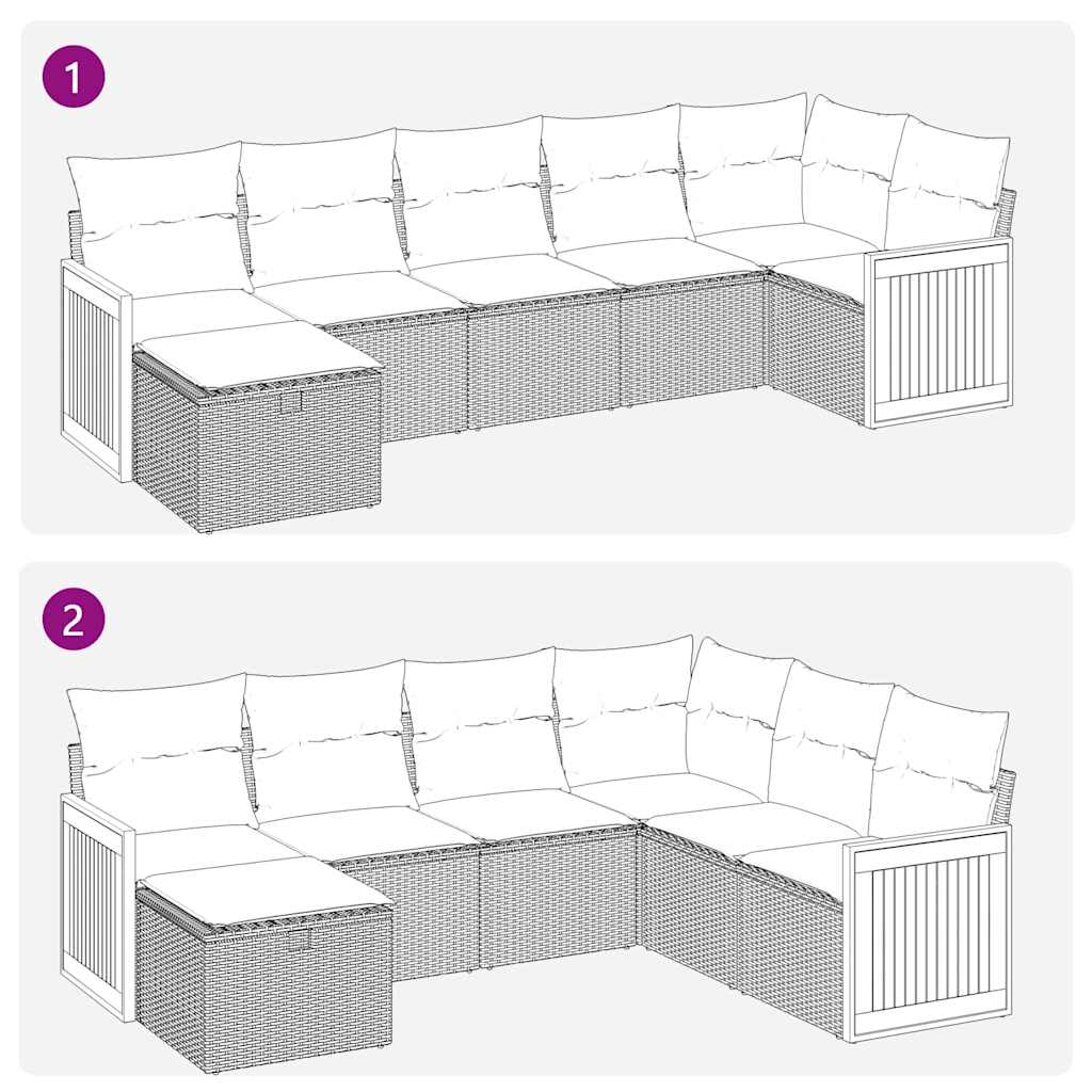 sofasæt til haven 7 dele med hynder polyrattan sort