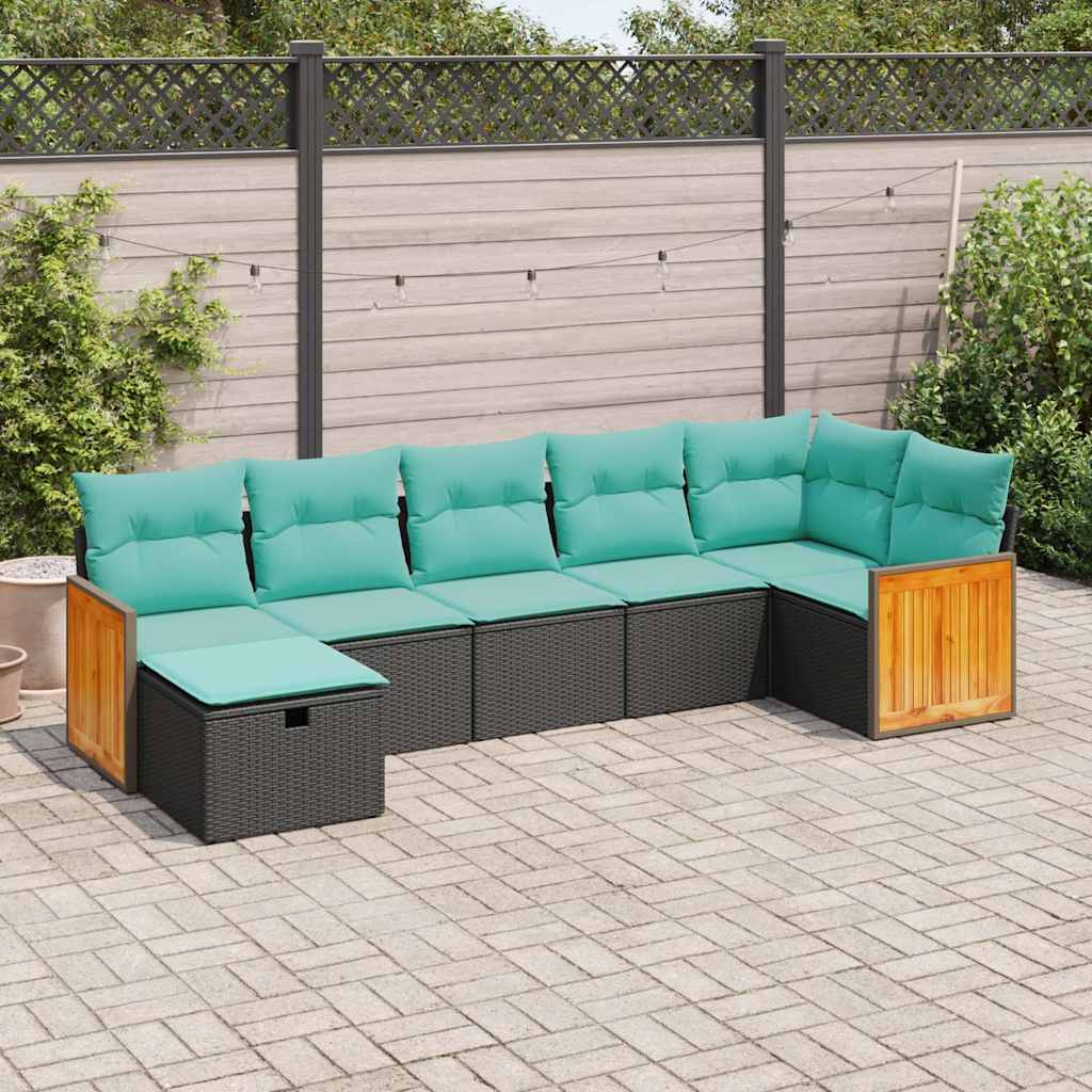 sofasæt til haven 7 dele med hynder polyrattan sort