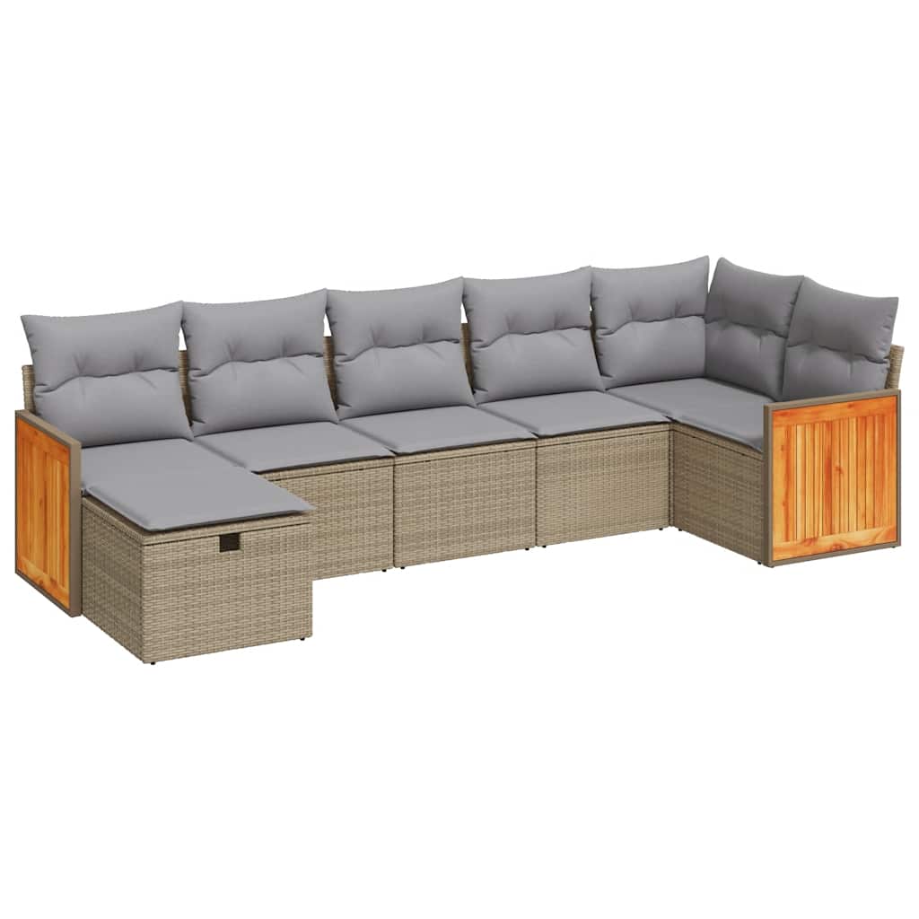 sofasæt til haven 7 dele med hynder polyrattan beige