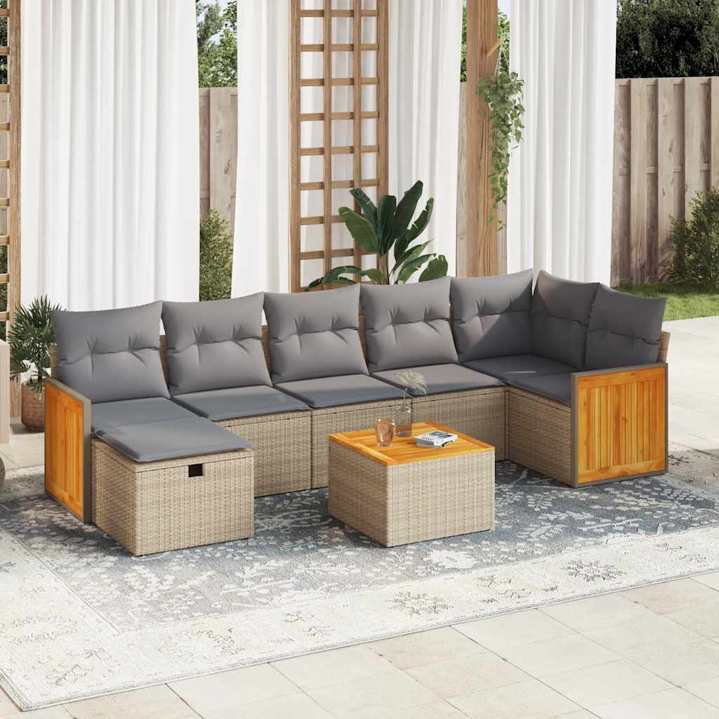 sofasæt til haven 8 dele med hynder polyrattan beige